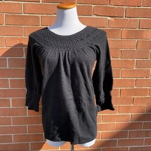 LORD & TAYLOR Classic Black Quilted Boat Neck 100% Cashmere Sweater XS